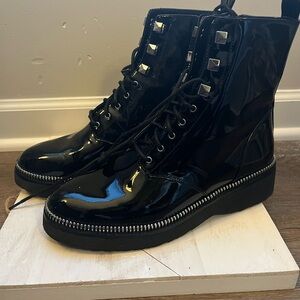 Michael Kors Black Patent Combat Boots